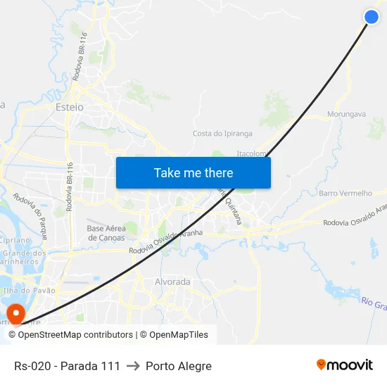 Rs-020 - Parada 111 to Porto Alegre map