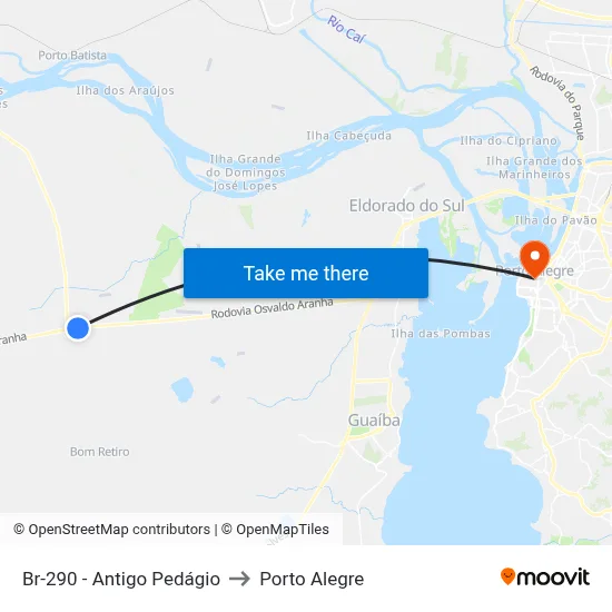 Br-290 - Antigo Pedágio to Porto Alegre map