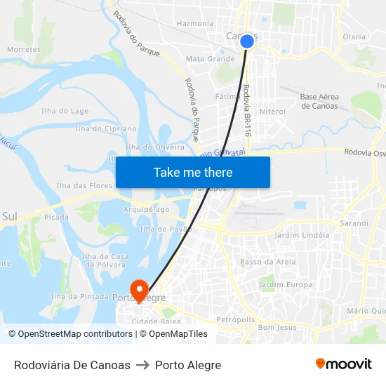 Rodoviária De Canoas to Porto Alegre map