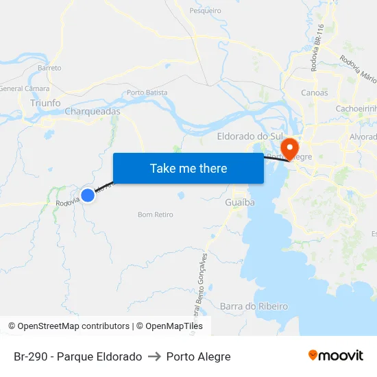 Br-290 - Parque Eldorado to Porto Alegre map