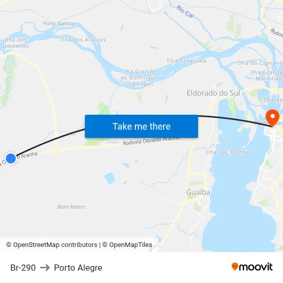 Br-290 to Porto Alegre map