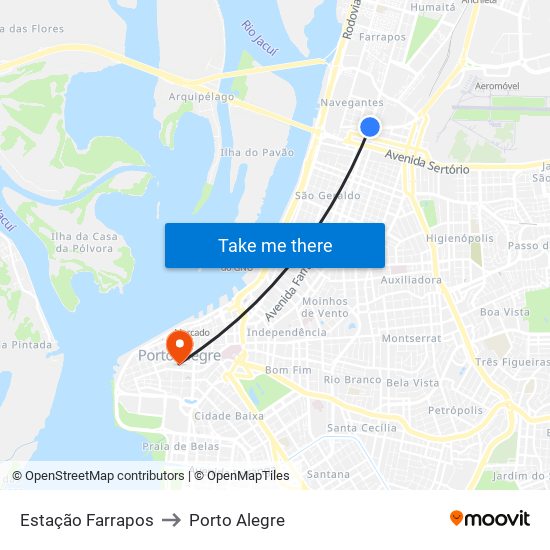 Estação Farrapos to Porto Alegre map