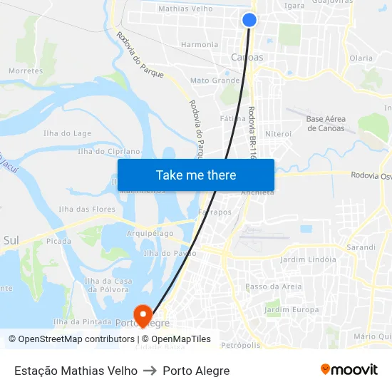 Estação Mathias Velho to Porto Alegre map