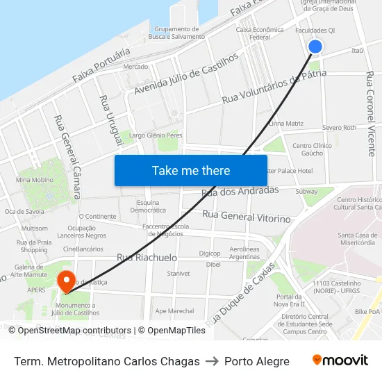 Term. Metropolitano Carlos Chagas to Porto Alegre map