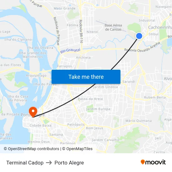 Terminal Cadop to Porto Alegre map