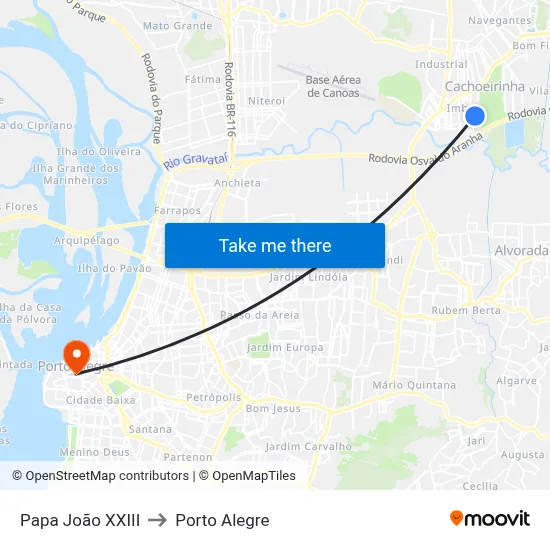 Papa João XXIII to Porto Alegre map