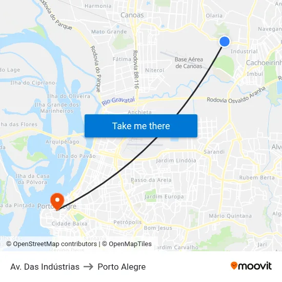 Av. Das Indústrias to Porto Alegre map