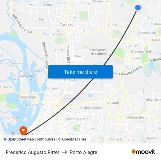 Frederico Augusto Ritter to Porto Alegre map