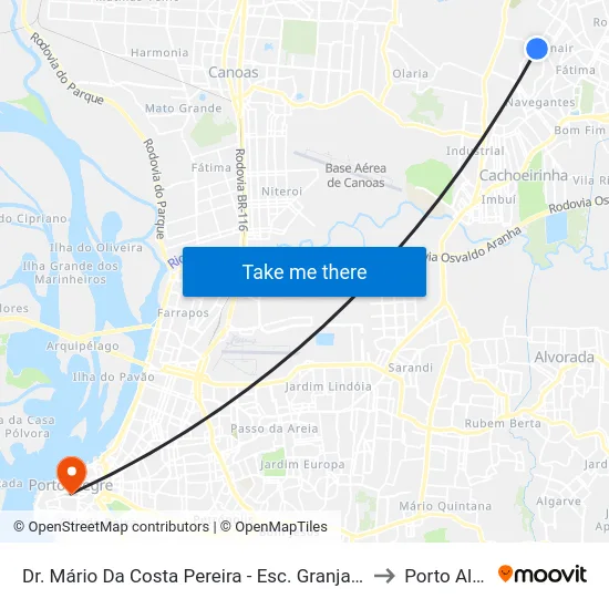 Dr. Mário Da Costa Pereira - Esc. Granja Esperança to Porto Alegre map