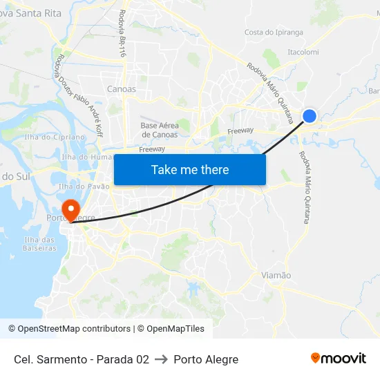 Cel. Sarmento - Parada 02 to Porto Alegre map