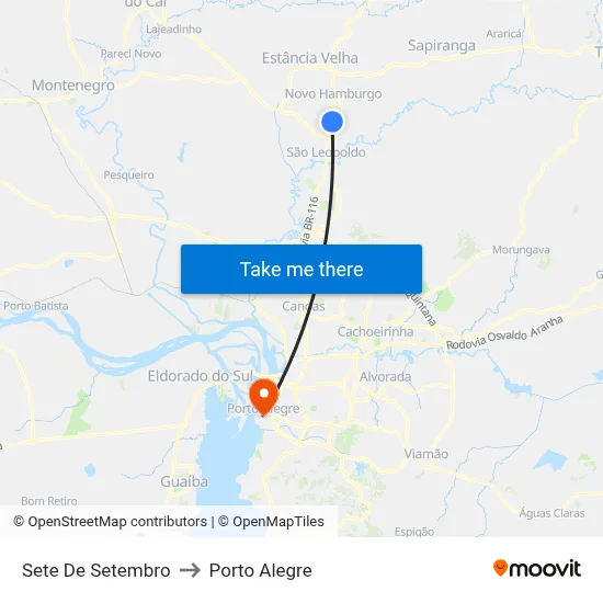 Sete De Setembro to Porto Alegre map
