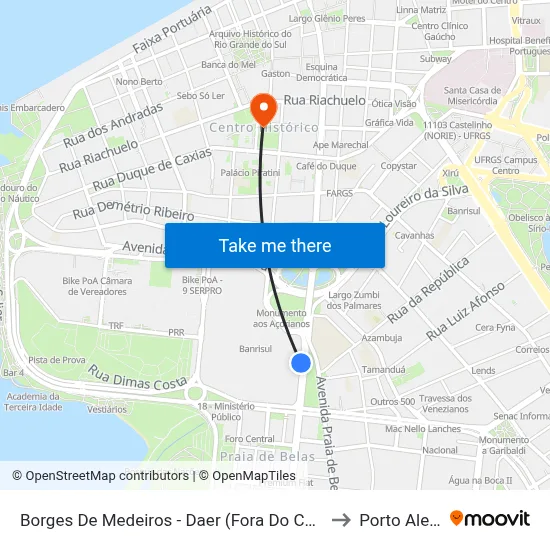 Borges De Medeiros - Daer (Fora Do Corredor) to Porto Alegre map
