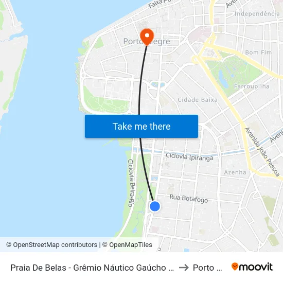 Praia De Belas - Grêmio Náutico Gaúcho (Fora Do Corredor) to Porto Alegre map