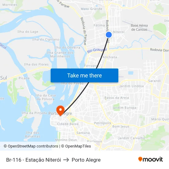 Br-116 - Estação Niterói to Porto Alegre map