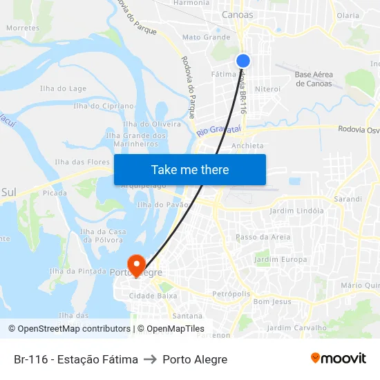 Br-116 - Estação Fátima to Porto Alegre map