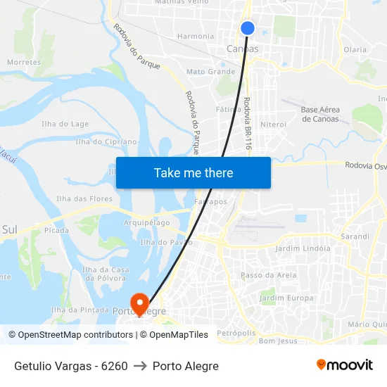 Getulio Vargas - 6260 to Porto Alegre map