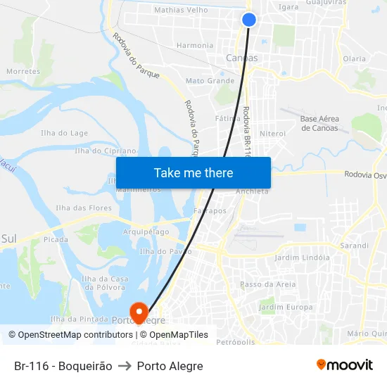 Br-116 - Boqueirão to Porto Alegre map