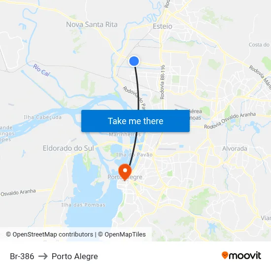 Br-386 to Porto Alegre map