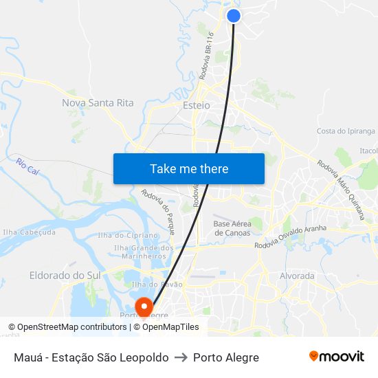 Mauá - Estação São Leopoldo to Porto Alegre map