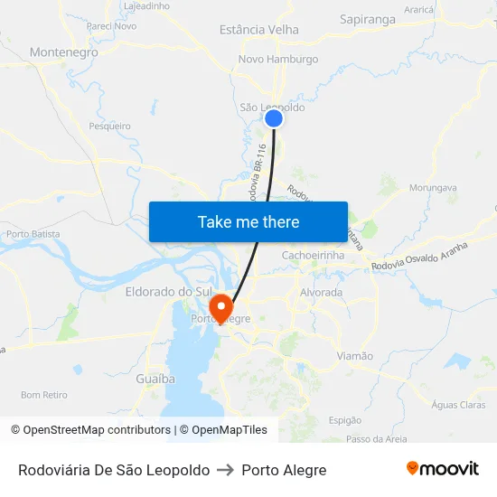 Rodoviária De São Leopoldo to Porto Alegre map