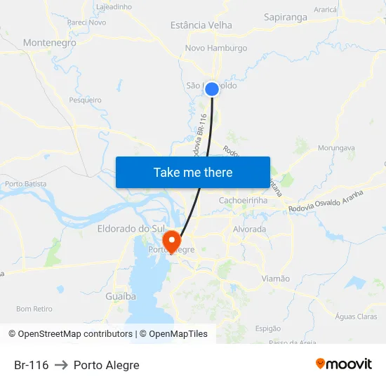 Br-116 to Porto Alegre map