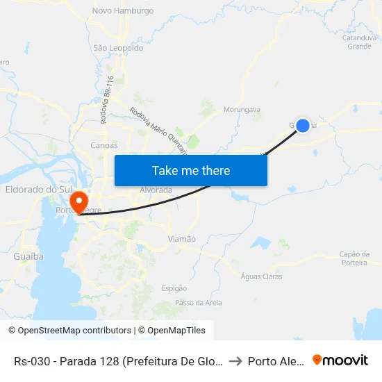 Rs-030 - Parada 128 (Prefeitura De Glorinha) to Porto Alegre map