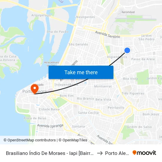 Brasiliano Índio De Moraes - Iapi [Bairro - Bc] to Porto Alegre map