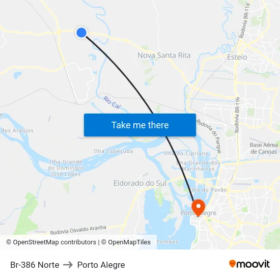 Br-386 Norte to Porto Alegre map