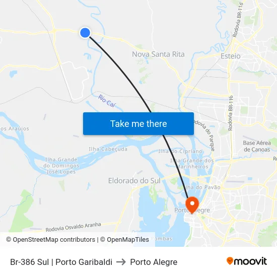 Br-386 Sul | Porto Garibaldi to Porto Alegre map