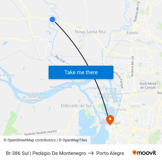 Br-386 Sul | Pedágio De Montenegro to Porto Alegre map