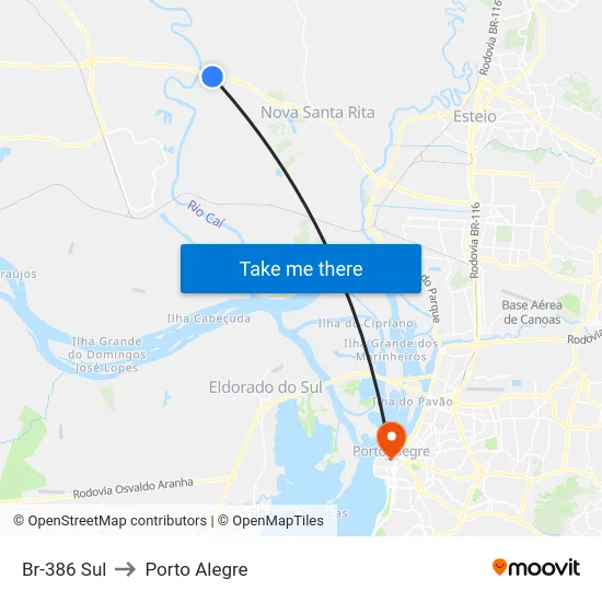 Br-386 Sul to Porto Alegre map