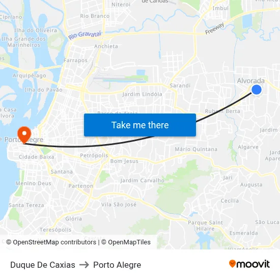 Duque De Caxias to Porto Alegre map