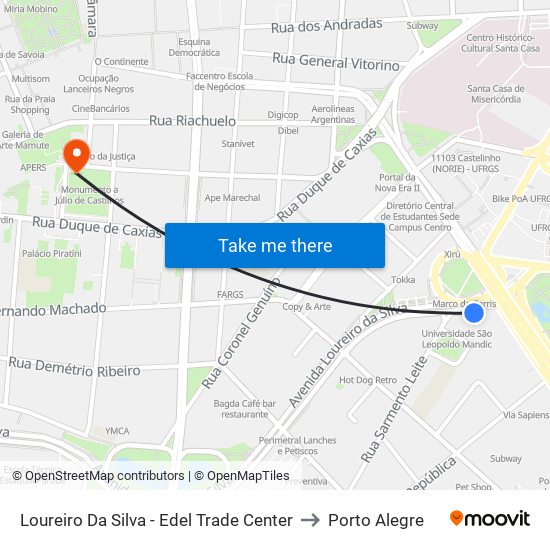 Loureiro Da Silva - Edel Trade Center to Porto Alegre map