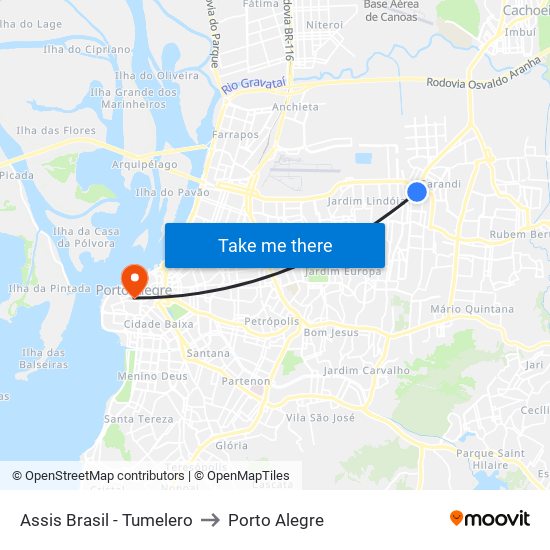 Assis Brasil - Tumelero to Porto Alegre map