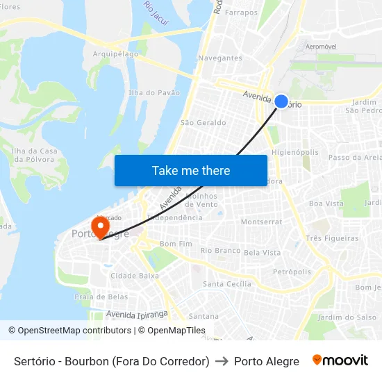 Sertório - Bourbon (Fora Do Corredor) to Porto Alegre map