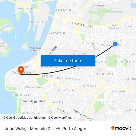 João Wallig - Mercado Dia to Porto Alegre map