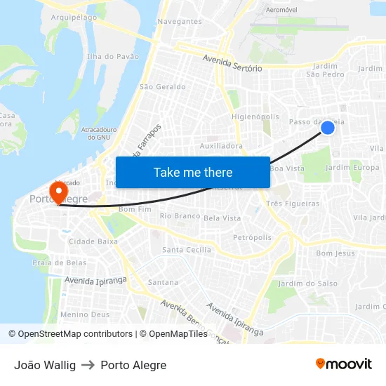 João Wallig to Porto Alegre map