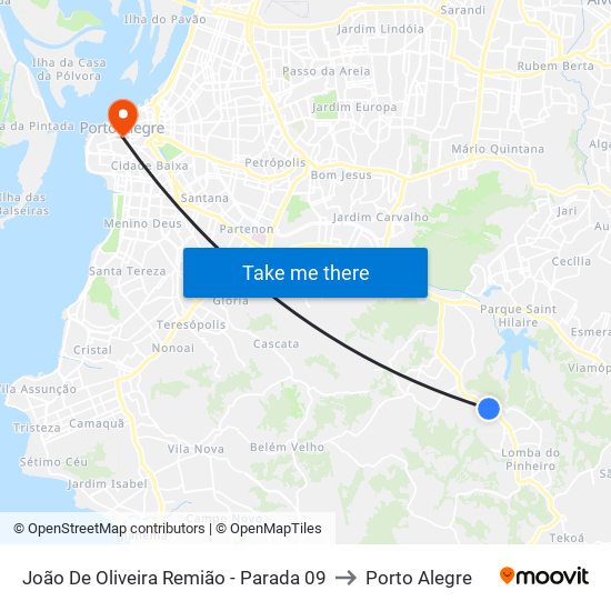 João De Oliveira Remião - Parada 09 to Porto Alegre map
