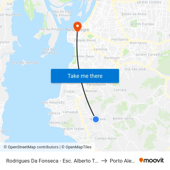Rodrigues Da Fonseca - Esc. Alberto Torres to Porto Alegre map