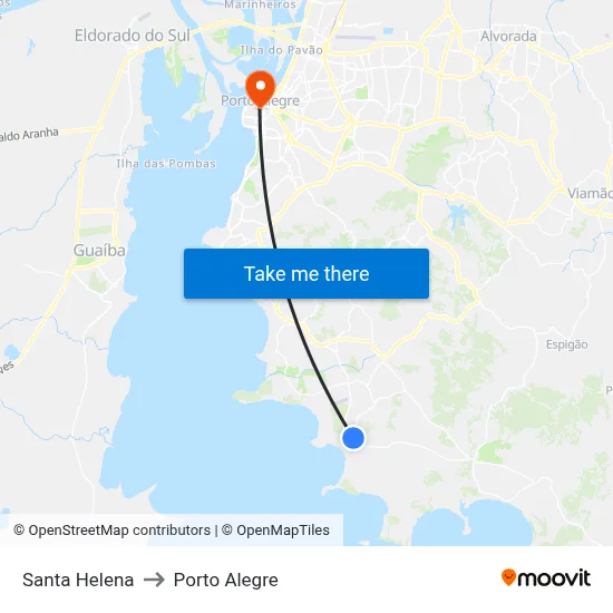 Santa Helena to Porto Alegre map