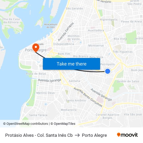 Protásio Alves - Col. Santa Inês Cb to Porto Alegre map
