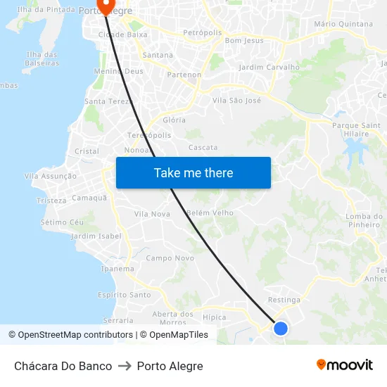 Chácara Do Banco to Porto Alegre map