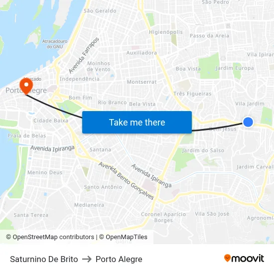 Saturnino De Brito to Porto Alegre map