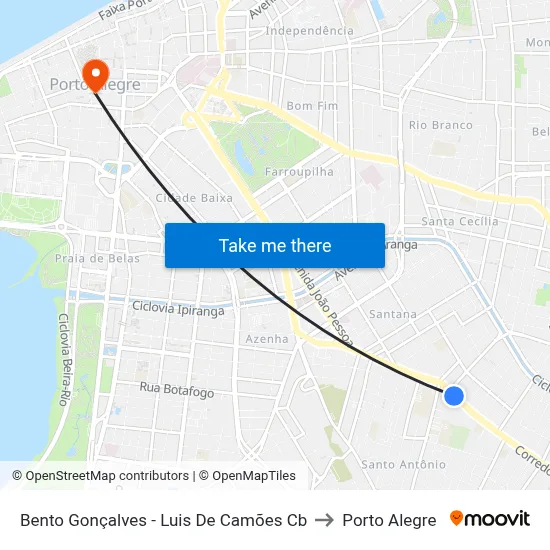 Bento Gonçalves - Luis De Camões Cb to Porto Alegre map
