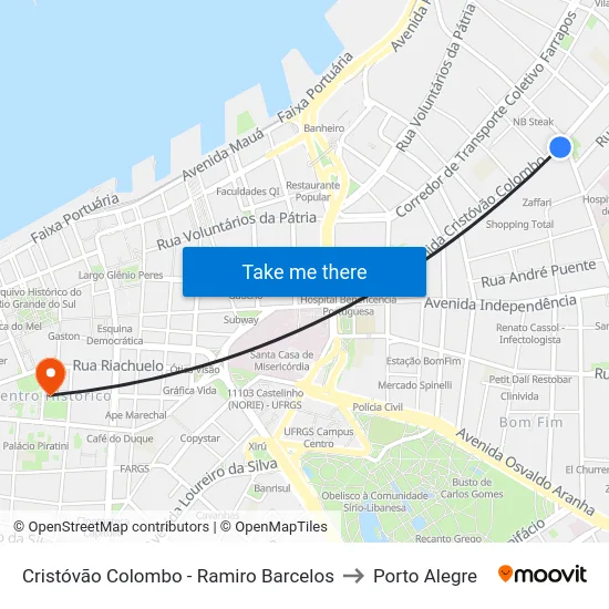 Cristóvão Colombo - Ramiro Barcelos to Porto Alegre map