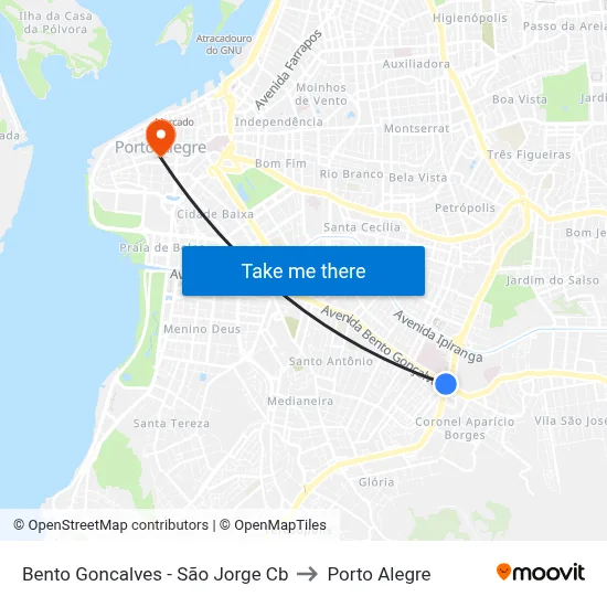 Bento Goncalves - São Jorge Cb to Porto Alegre map