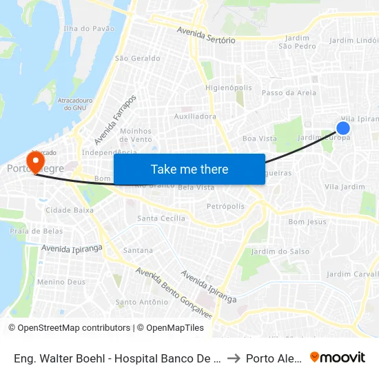 Eng. Walter Boehl - Hospital Banco De Olhos to Porto Alegre map