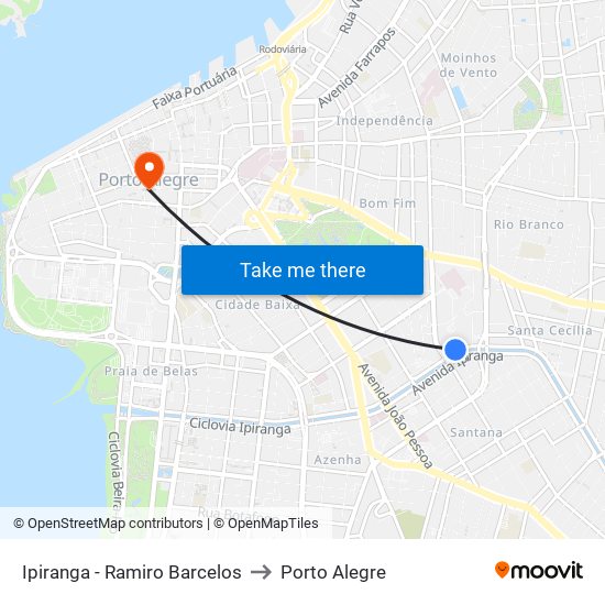 Ipiranga - Ramiro Barcelos to Porto Alegre map