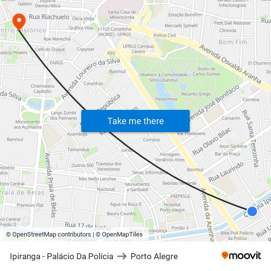 Ipiranga - Palácio Da Polícia to Porto Alegre map