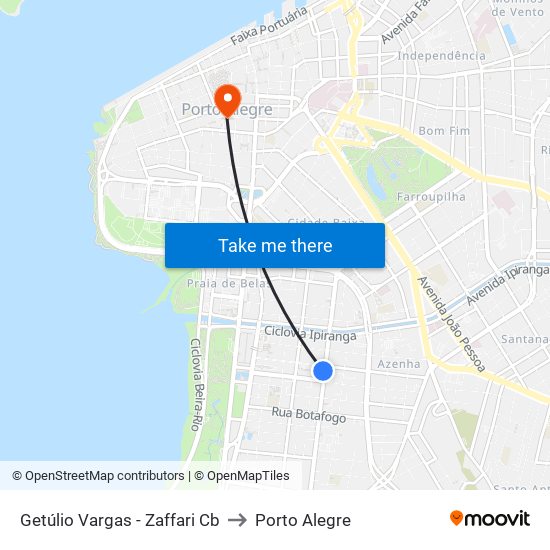 Getúlio Vargas - Zaffari Cb to Porto Alegre map